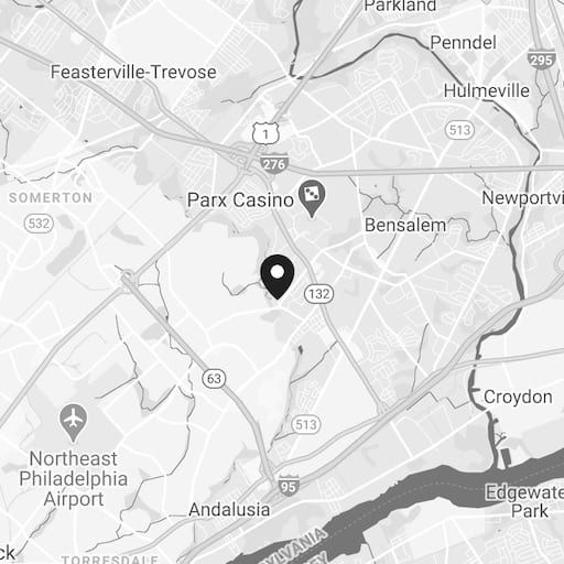 Map showing Hunters Creek location in Bensalem, PA